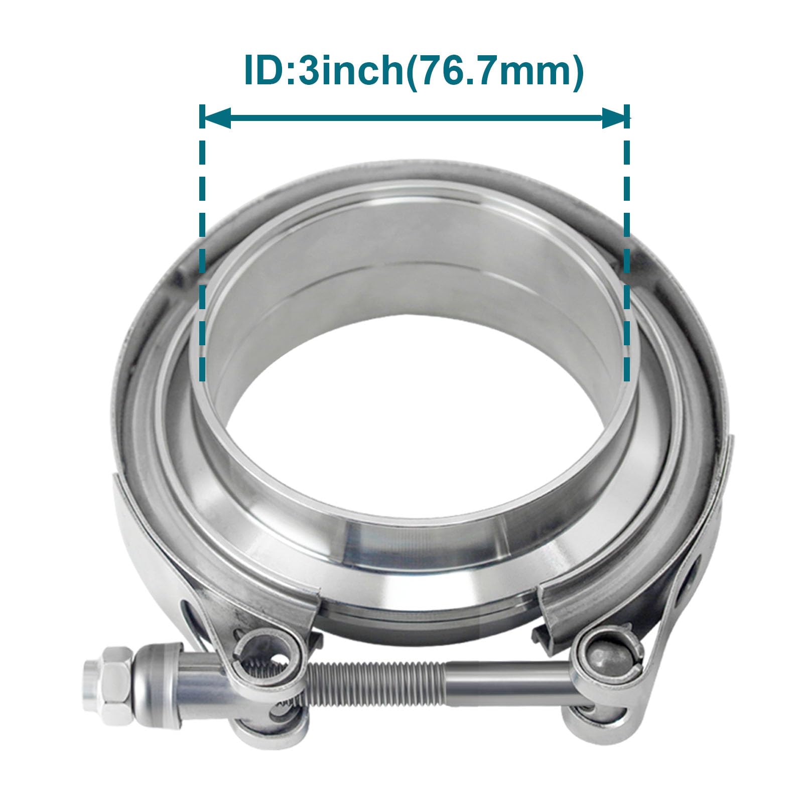 7,6 cm V-Bandklemme, Auspuff-V-Bandklemme, 7,6 cm mit männlichen weiblichen Flanschen, 304 Edelstahl (4 Stück).