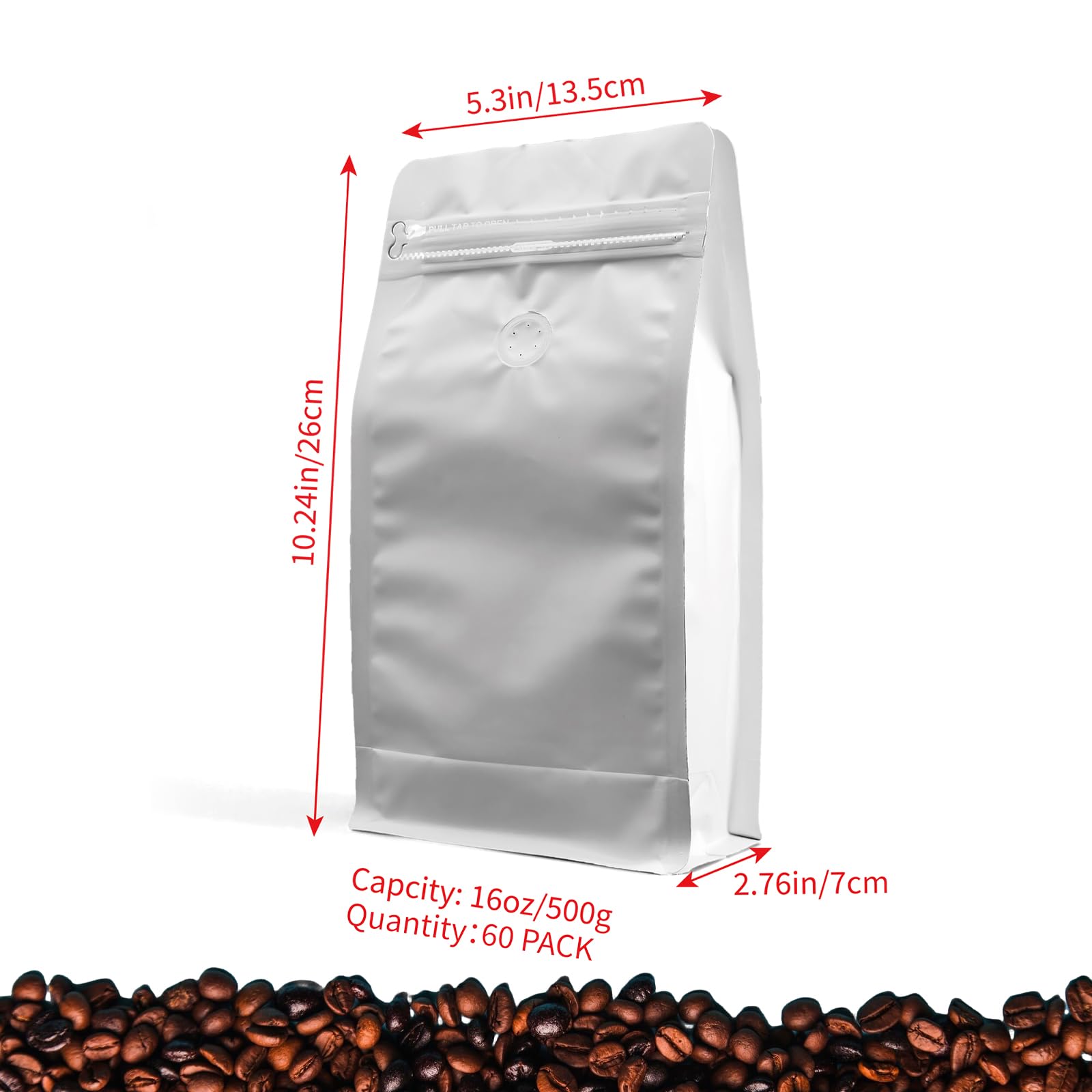 HUAYANG 60 Sacs à Café Alimentaires Standard Blancs avec Valve, Plastique Refermable avec Fermeture éclair