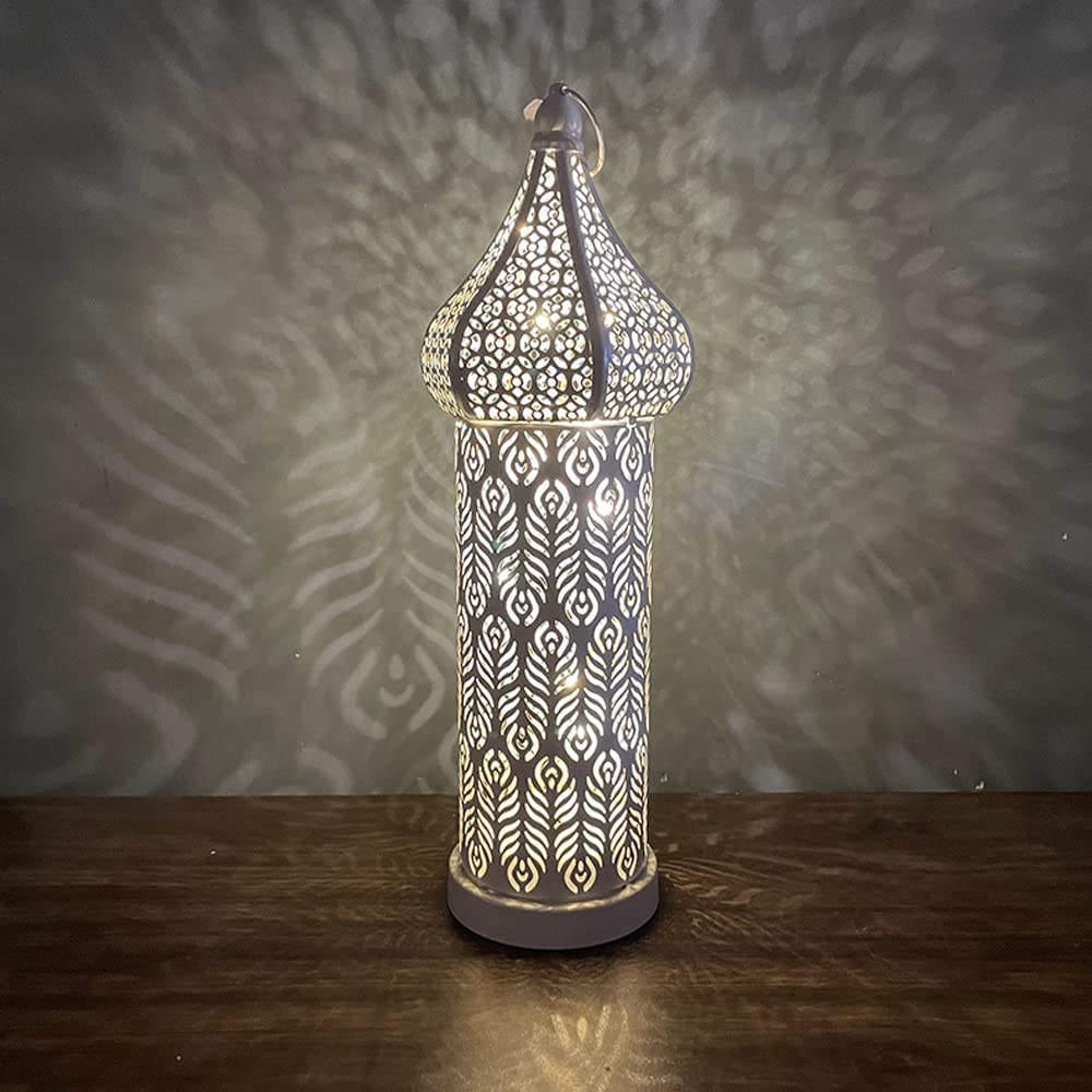 Led Desk Lamp for Living Room， White Hollow Table Lamp Wind Lamp Home Decoration， Iron Night Light Bedroom Atmosphere Decorative Ornament-L