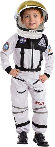 Vista 12 de Spooktacular Creations Disfraz de astronauta con casco, traje espacial para niños pequeños, disfraz de astronauta de Halloween para cosplay Naranja