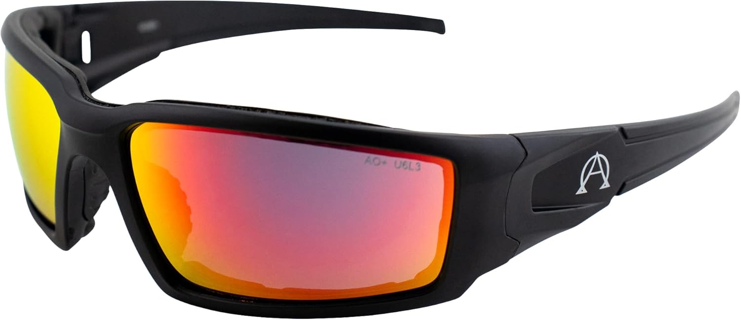 Alpha Omega AO5 Motorcycle Sunglasses Foam Padded Riding Safety Glasses Z87.1 for Men or Women Black Frame Red Mirror Lenses Alpha Omega AO5 Motorcycle Sunglasses Foam Padded Riding Safety Glasses Z87.1 for Men or Women Black Frame Red Mirror Lenses