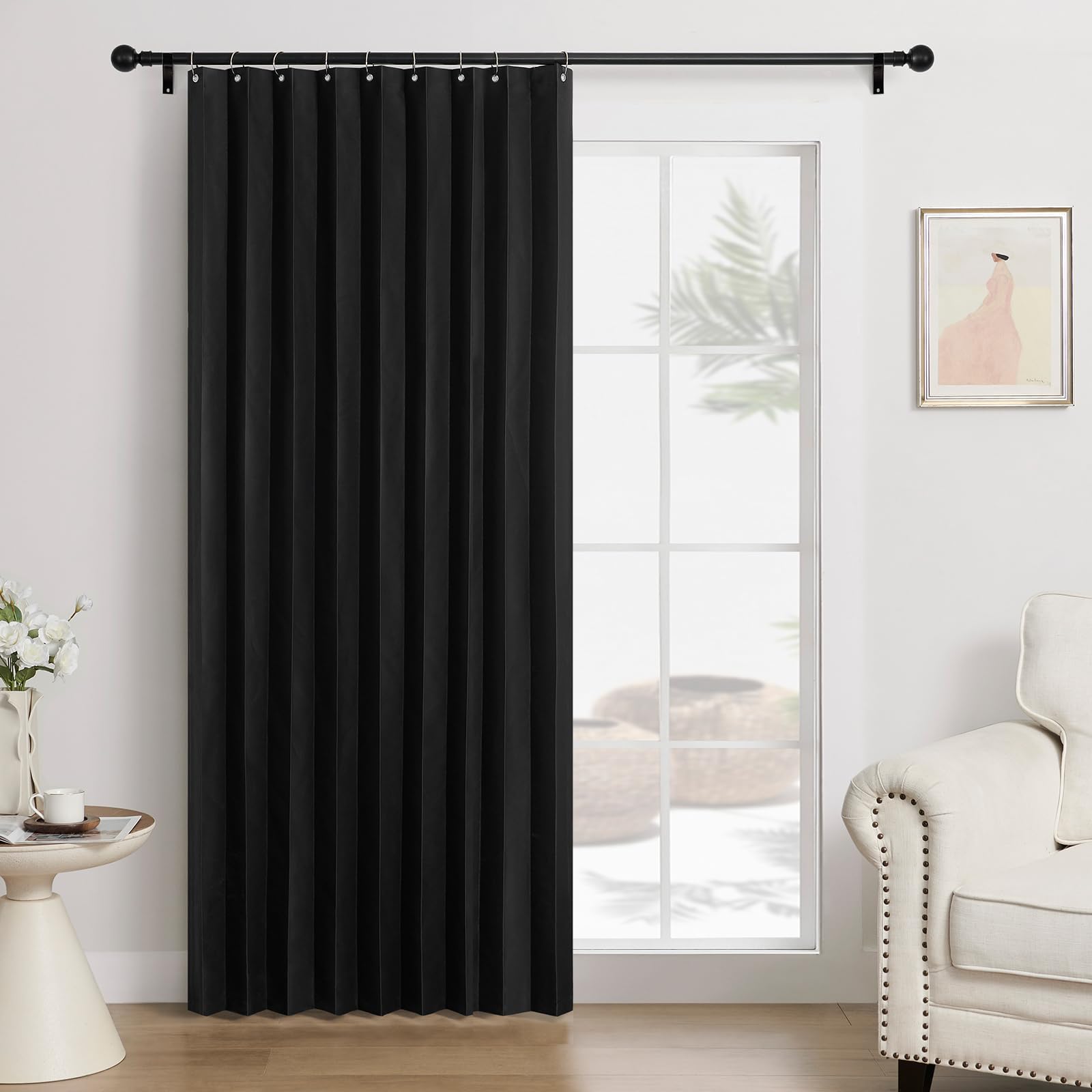 Custom Folding magnetic door curtain, suitable for room dividers, indoor living rooms, bathrooms, studios, and bedrooms.-Black- W120xH200cm