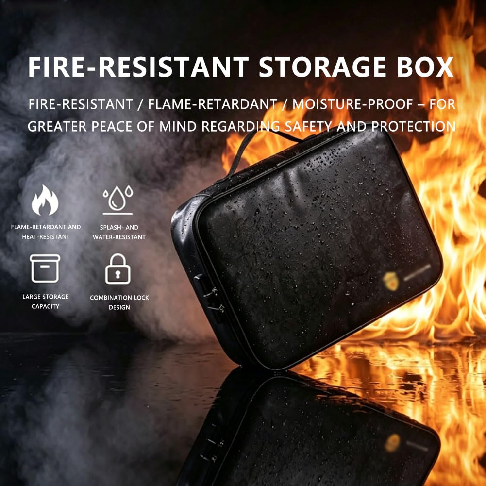 Bolsa Ignifuga Impermeable, Caja Ignifuga Documentos Ignífugo Resistente Al Agua Diseño con Cerradura de Combinación Black M