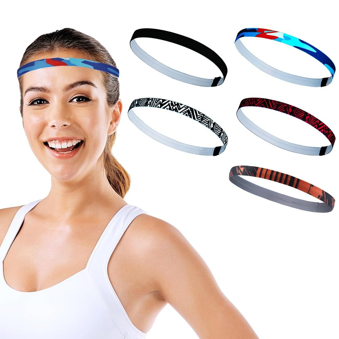 AKJAXQU Cinta de Pelo Deportiva-5PCS Diadema Deportiva Elásticas,Banda para El Sudor,para Correr, Fútbol, Yoga y Fitness,5 Colores