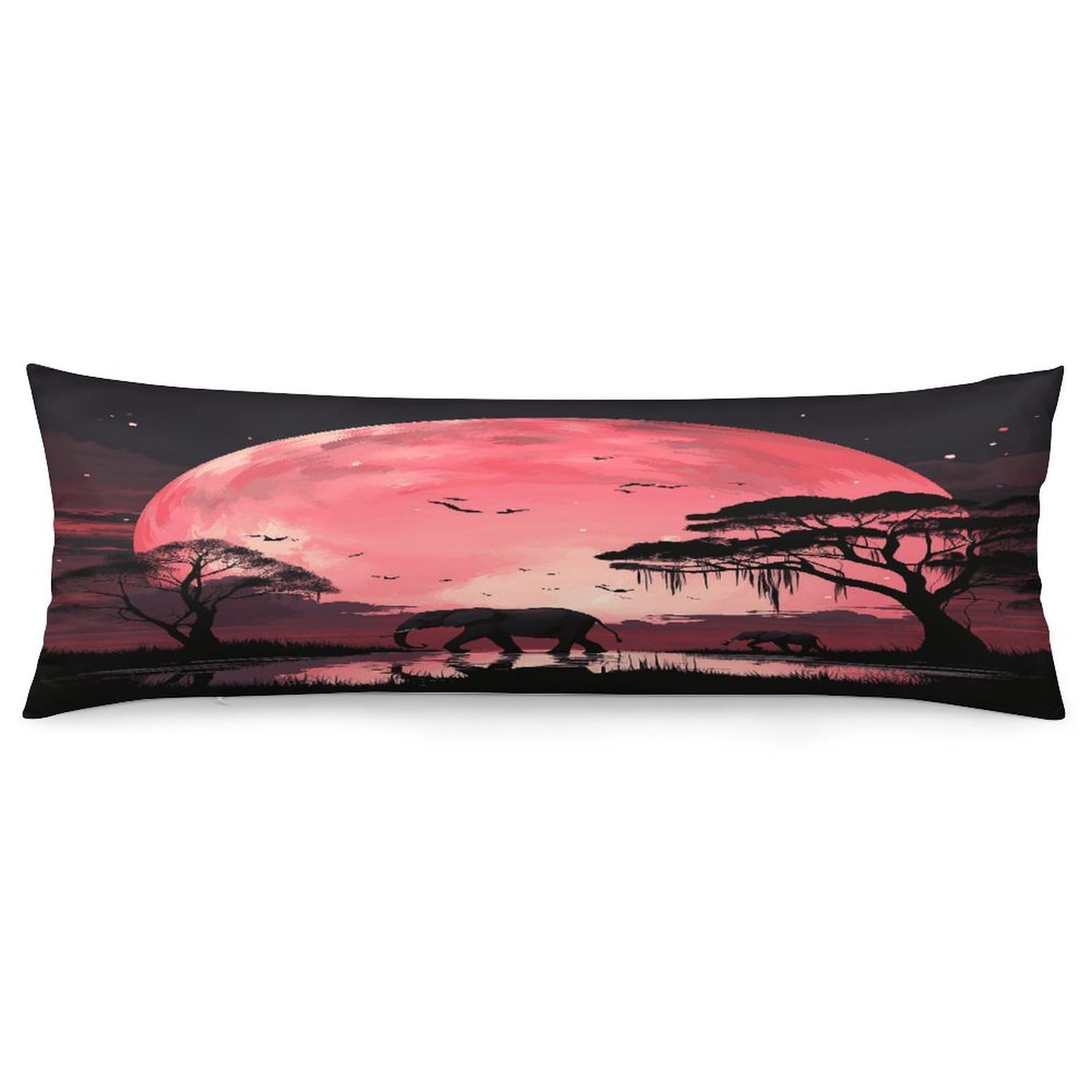 Pink Moon Elephant Throw Pillow Cover Soft Lumbar Pillow Covers with Zipper Breathable Rectangular Cushion Case Polyester Pillow Case Decorative Body Pillow Cover for Couch Bed