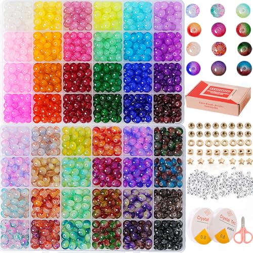 Glass Beads Rondelle Crystal Beads for Jewelry Making 48 Colors 5x8 mm 1500 Pcs Abacus Glass Beads Kit with Letter Beads for Friendship Bracelets Necklace Crafts Gifts
