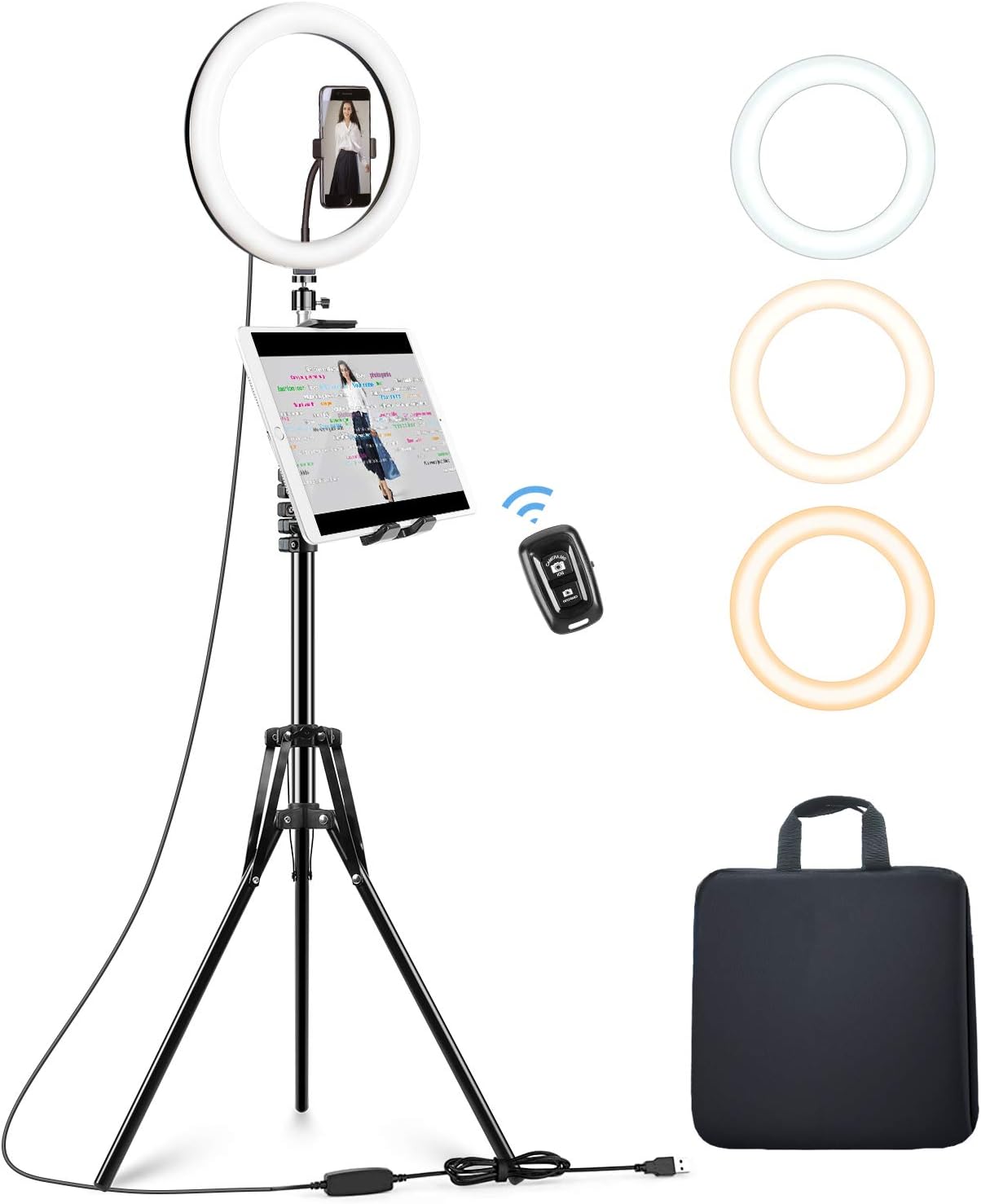 elitehood 12โโ Ring Light for iPad, LED Ring Light with Tripod Stand, Dimmable Makeup Light, YouTube Equipment, Selfie Circle Light with Phone Holder, Ringlight and Stand for Video/Photography/VLOG