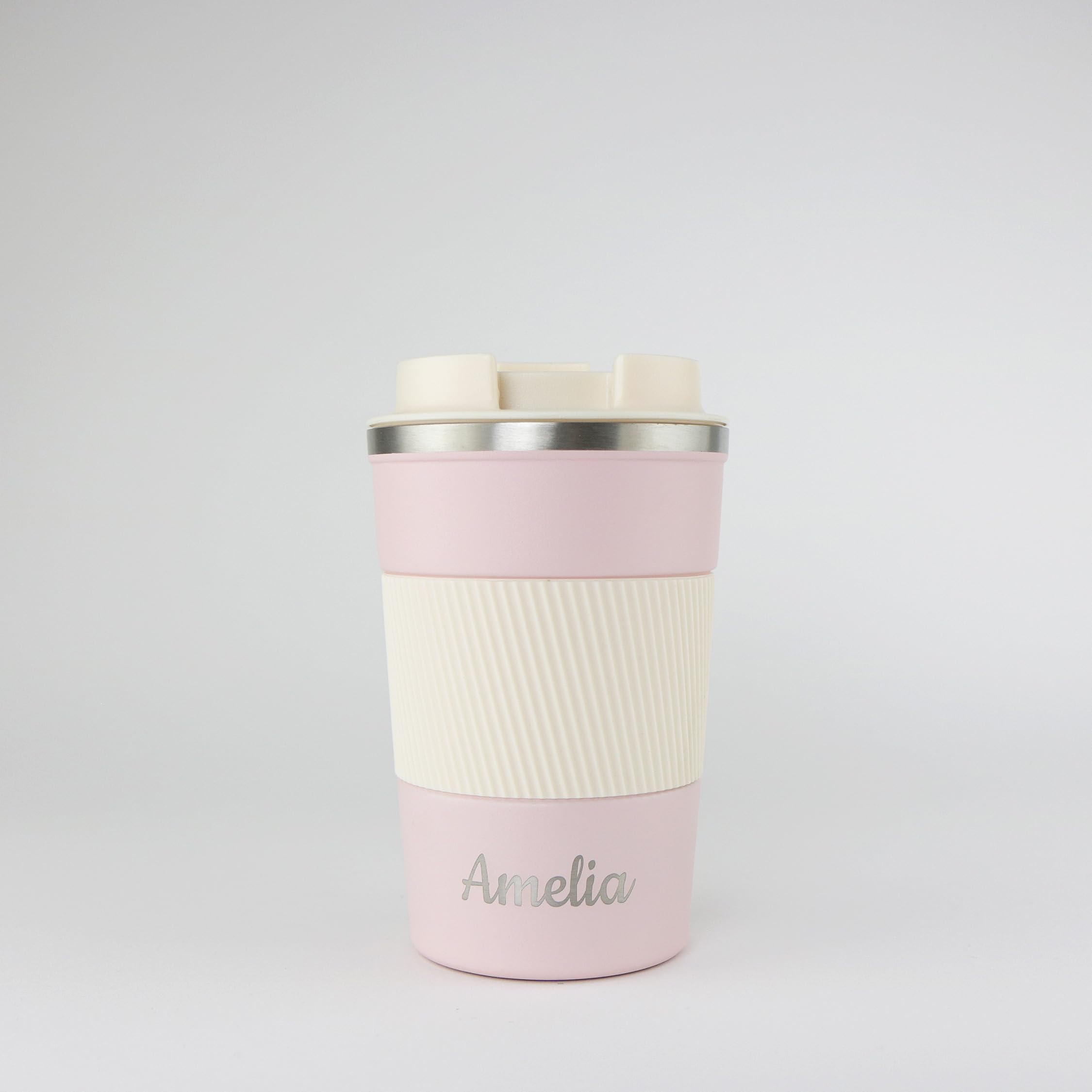 cribstar Personalised Engraved Insulated Travel Mug | Stainless Steel Tumbler | Double-Walled Tea/Coffee Cup | Leak-Proof & Reusable | Keeps Drinks Hot 12h / Cold 24h | Thermal Mug (Dusty Pink, 380ml)
