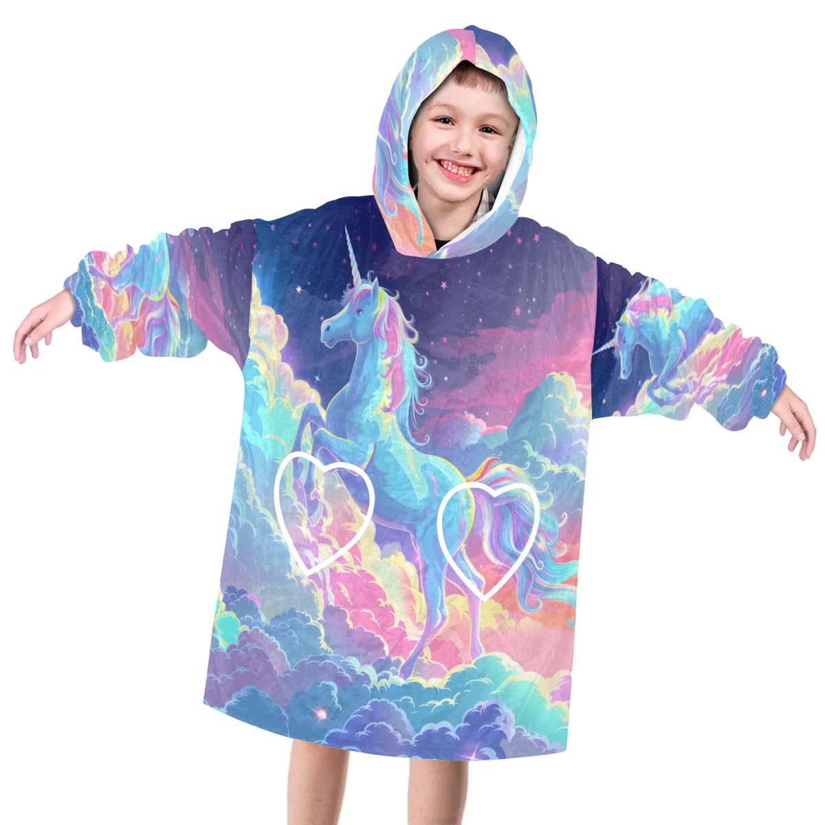 Pardick Wearable Blanket Hoodie for Kids, Docile Horse Fleece Sweatshirt Blanket Oversized Blanket Sweatshirt with Pocket Flannel Warm Hooded Blanket 6-10 Year Old Girl Boy Gift, One Size