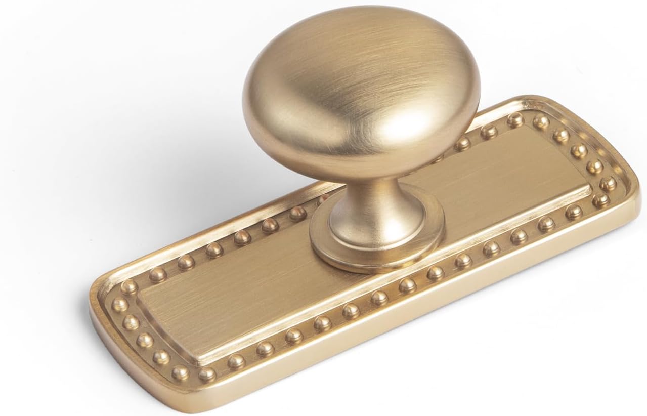 Goo-Ki Champagne Bronze Zinc Alloy Cabinet Knob with Backplate - Single Hole Center Cabinet Pull Hardware for Bedroom, Kitchen, 6 Pack（8611-G018）