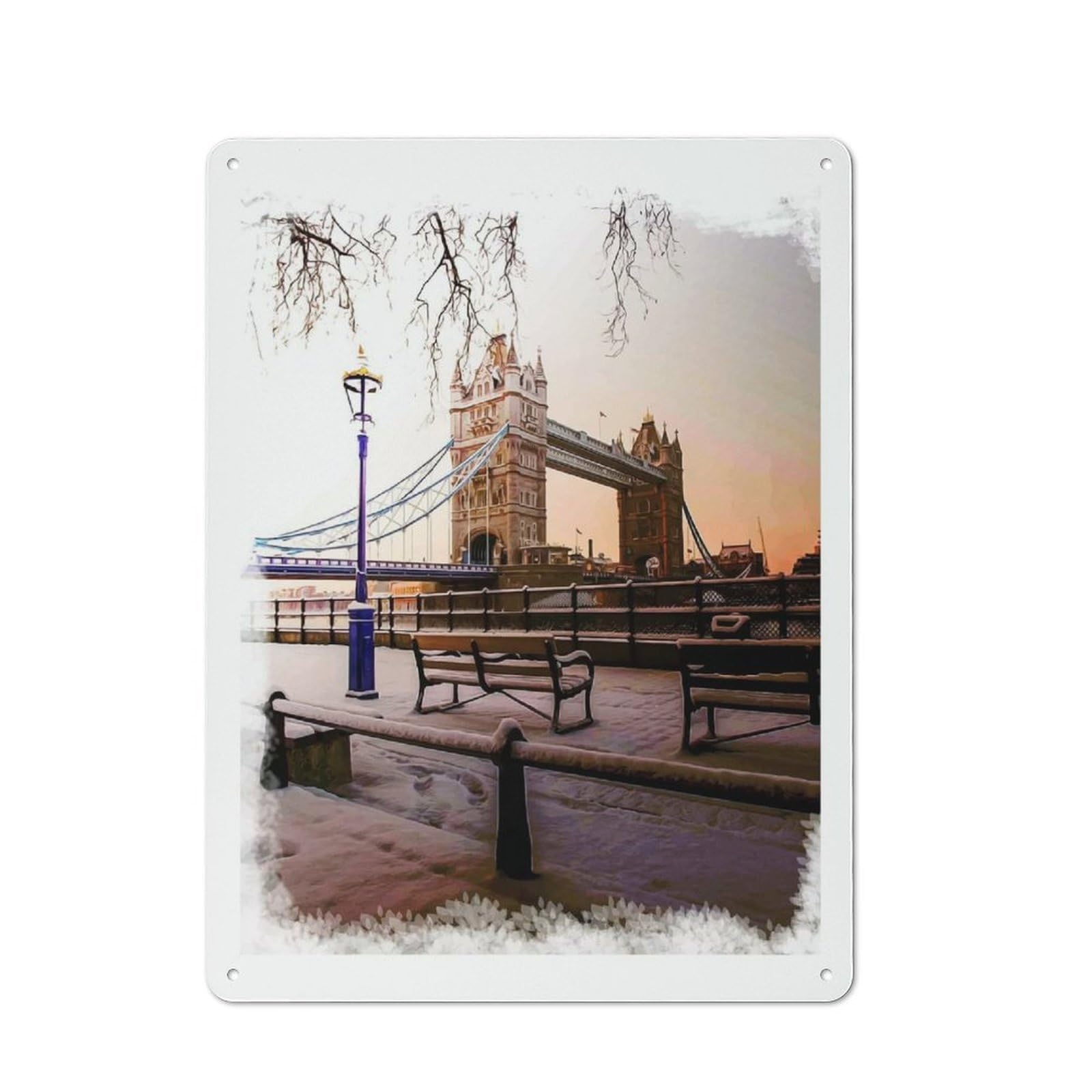 Junmoney London Snow Tin Wall Plaque 40X30cm With For Studio Or Craft Room, For Cooler-Season Styling In Studio And Craft Room