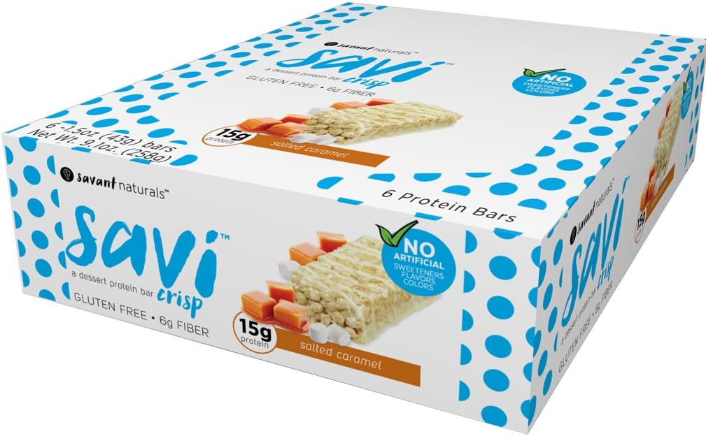 Savi Crisp Dessert Protein Bar, Salted Caramel, 6 Count