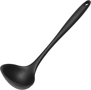 Mestolo da minestra, cucchiaio da mestolo in silicone antiaderente Cucchiaio da cucina resistente al calore Cucchiaio da minestra con manico per cucinare, preparare zuppa, mescolare black