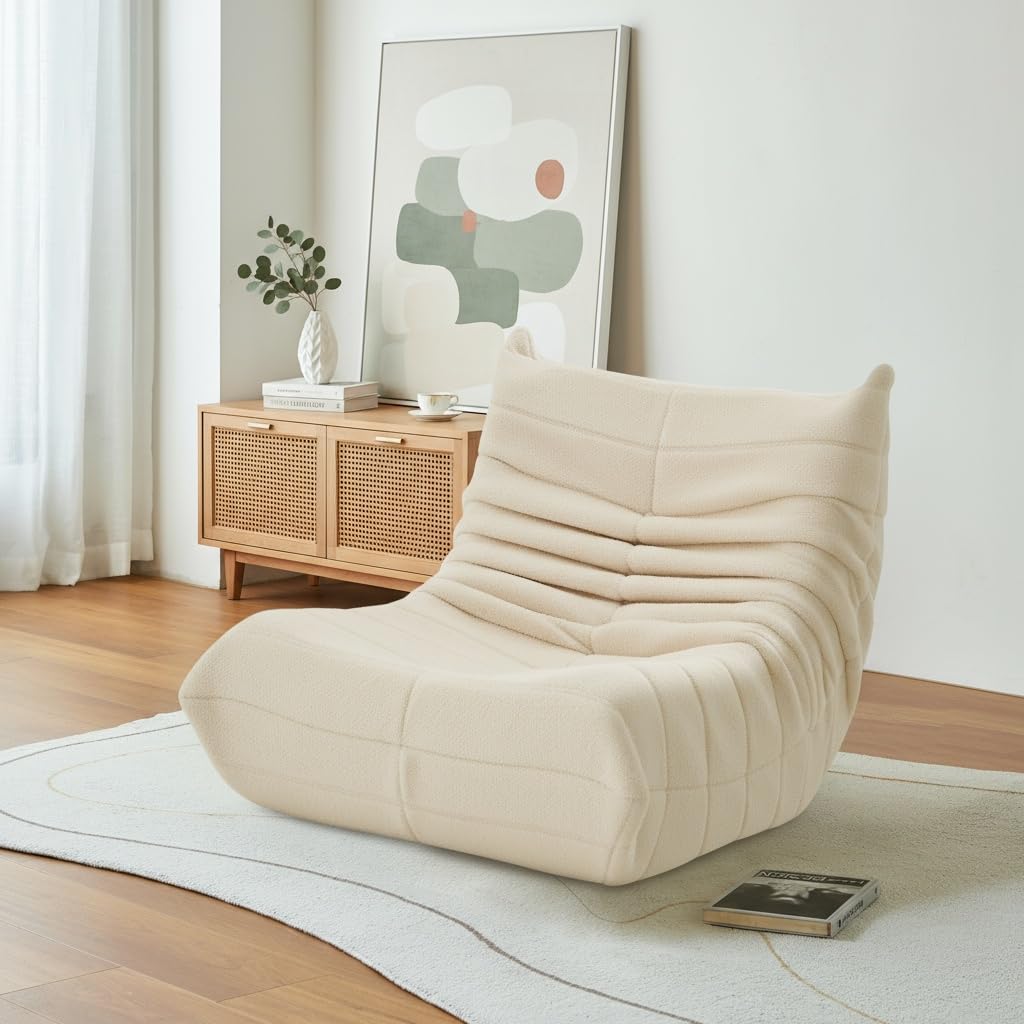 Grand Pouf Poire Beige Pour Adulte - Rembourrage Mémoire De Forme - Confortable Pour Salon, Chambre, Lecture