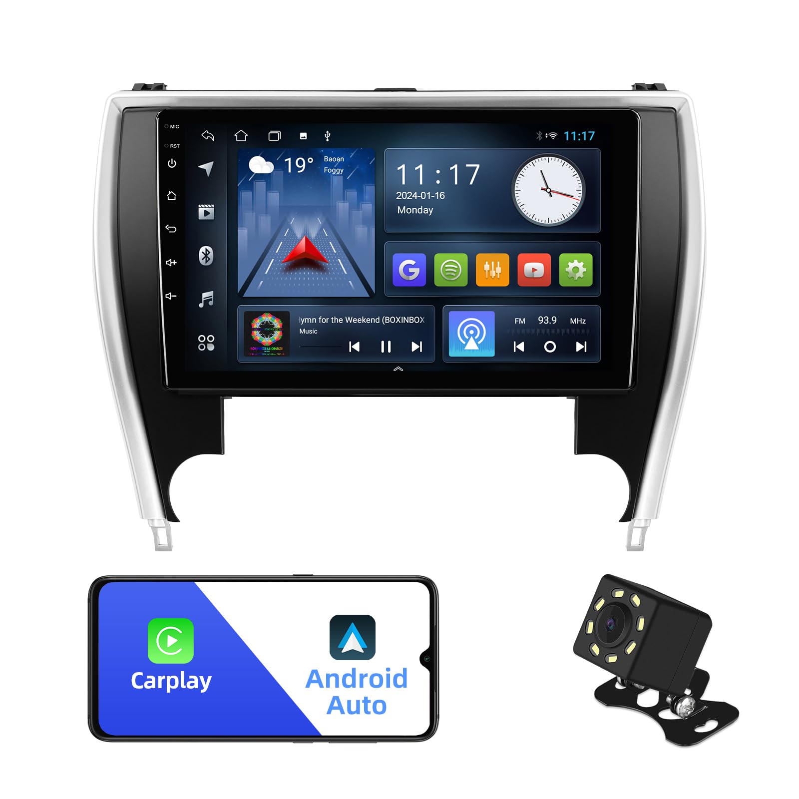 2+32g android 12 double din car stereo for toyota camry 2015-2017 with 10.1 inch touchscreen radio built-in bluetooth 5.4/wifi 6/wireless carplay/android auto/gps/fm/aux-in/swc/backup camera