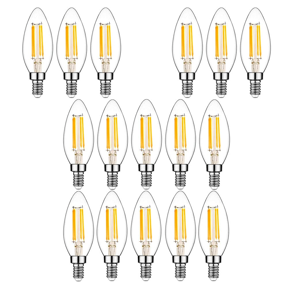 Lampadine a Candela LED E14,Lampadine a LED C35 a Vite Piccola Candelabri Non Dimmerabili Lampadina a Filamento Bianca Calda 2700K 6W(Equivalente a 60W) 16 Confezioni