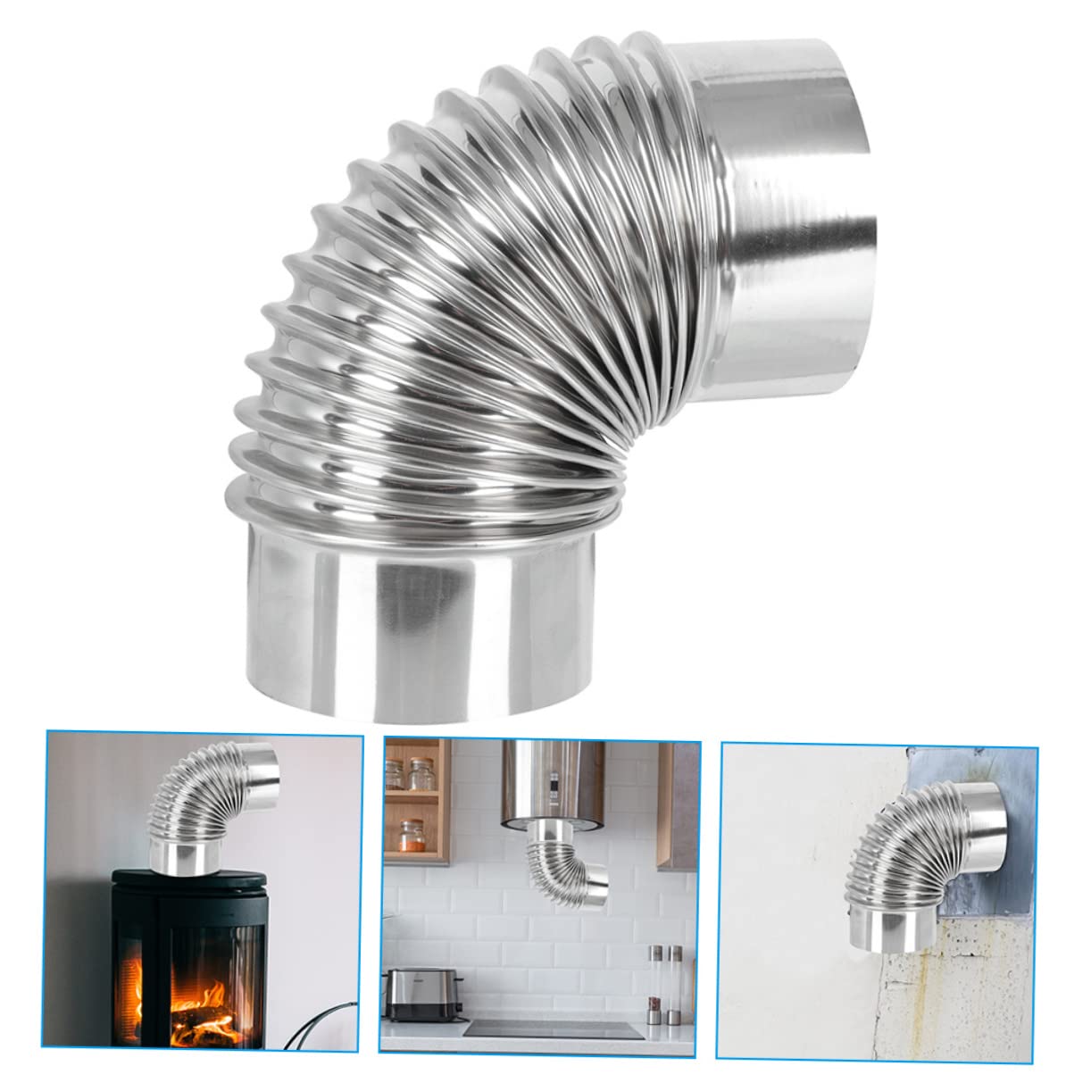 Tubo de Chimenea de Acero, Conducto de ventilación for Chimenea de 90 Grados, 4 Unidades, Manguera Flexible, Codo de ventilación for Chimenea de leña(18X8CMx4pcs)