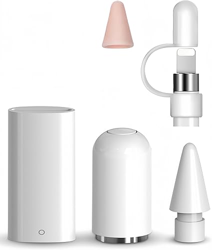 Tapa magnética, adaptador de carga, punta de repuesto y soporte para tapa, compatible con Apple Pencil 1 generación