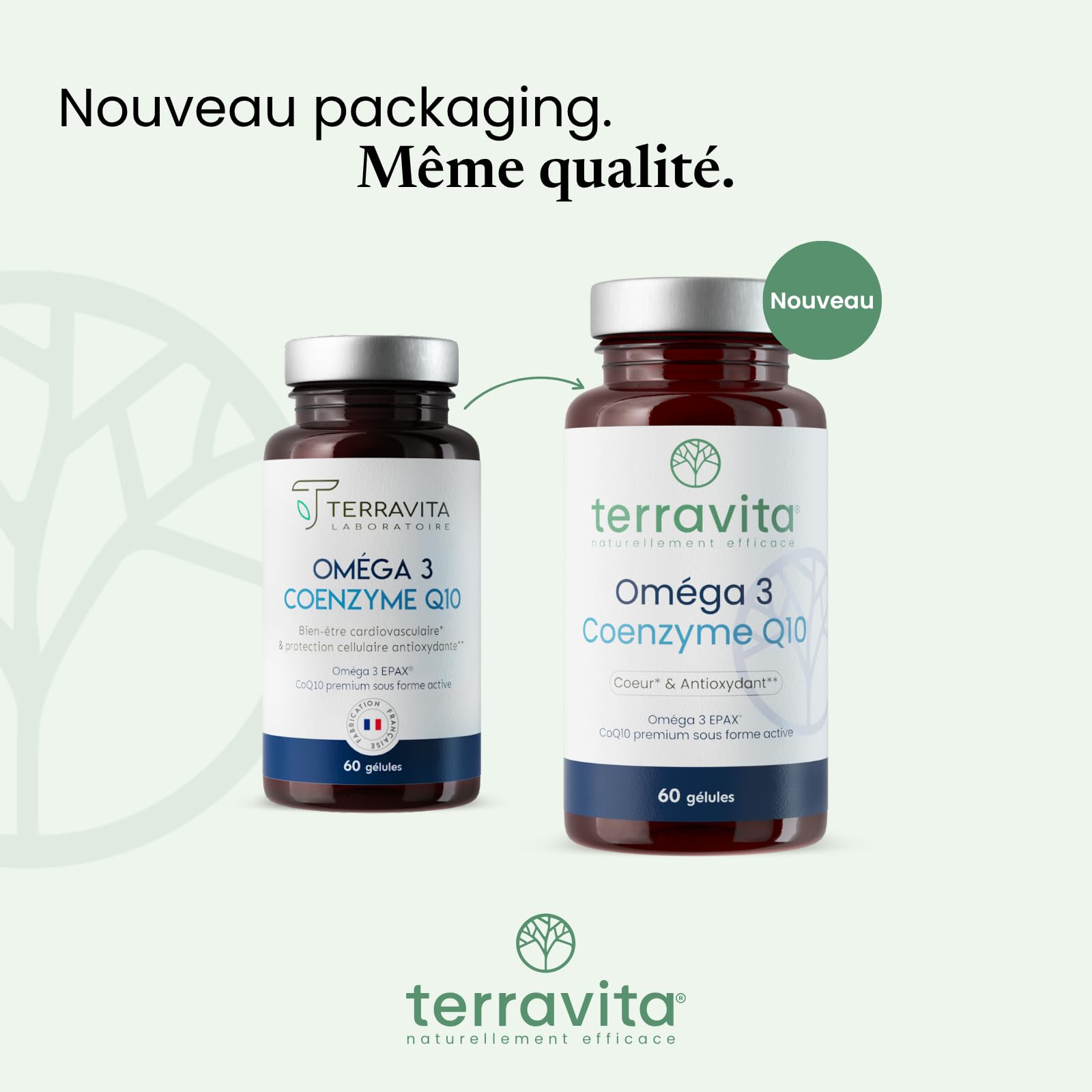 Oméga 3 Brevetés EPAX® + Coenzyme Q10 Ubiquinol Kaneka® | Poissons Sauvages | Système Cardiovasculaire - Immunitaire - Cérébral | TOTOX Ultra Faible | 60 Capsules | Made in France | Terravita
