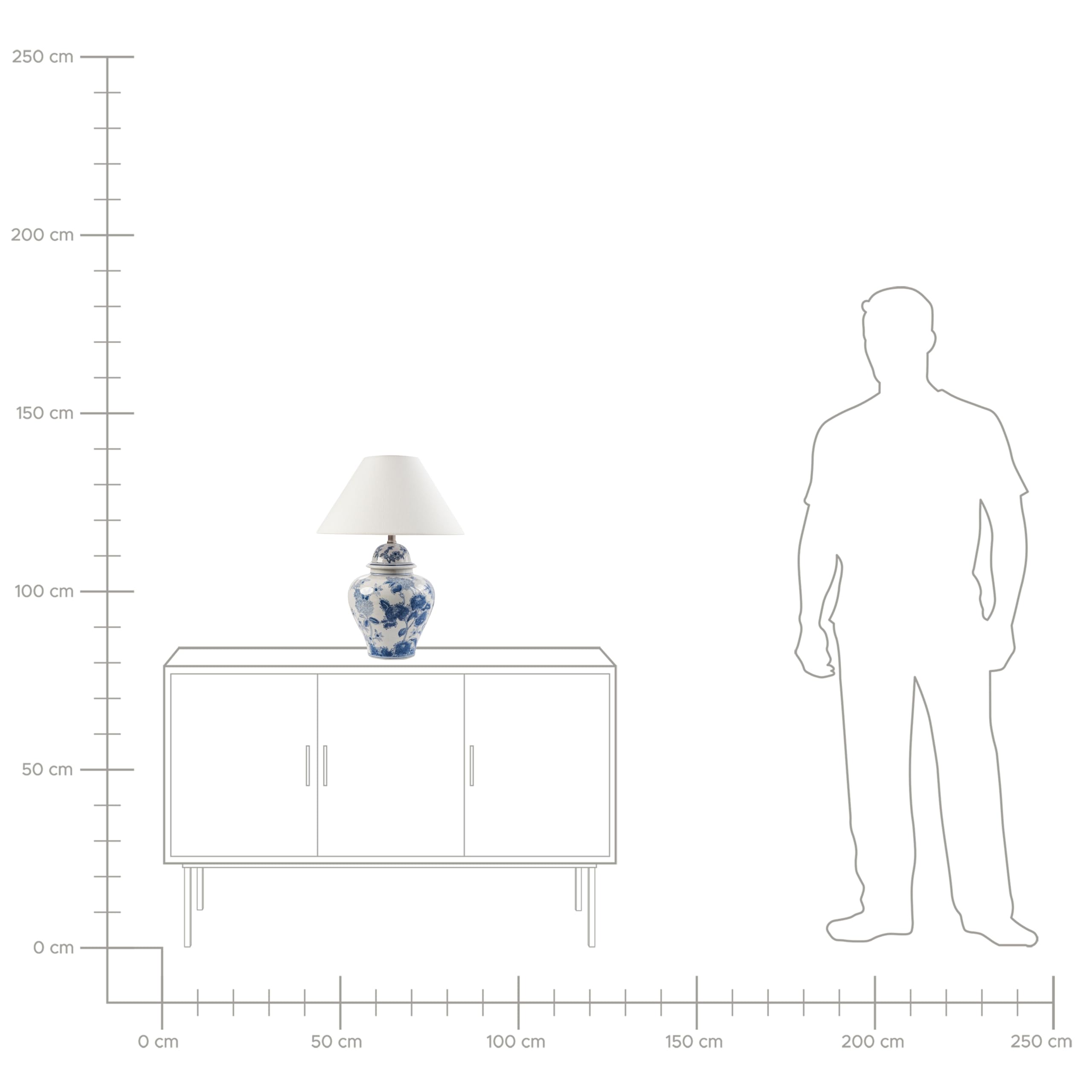 Beliani Elegante lampada da tavolo con base in porcellana Patten floreale Paralume a campana in lino Illuminazione bianco e blu