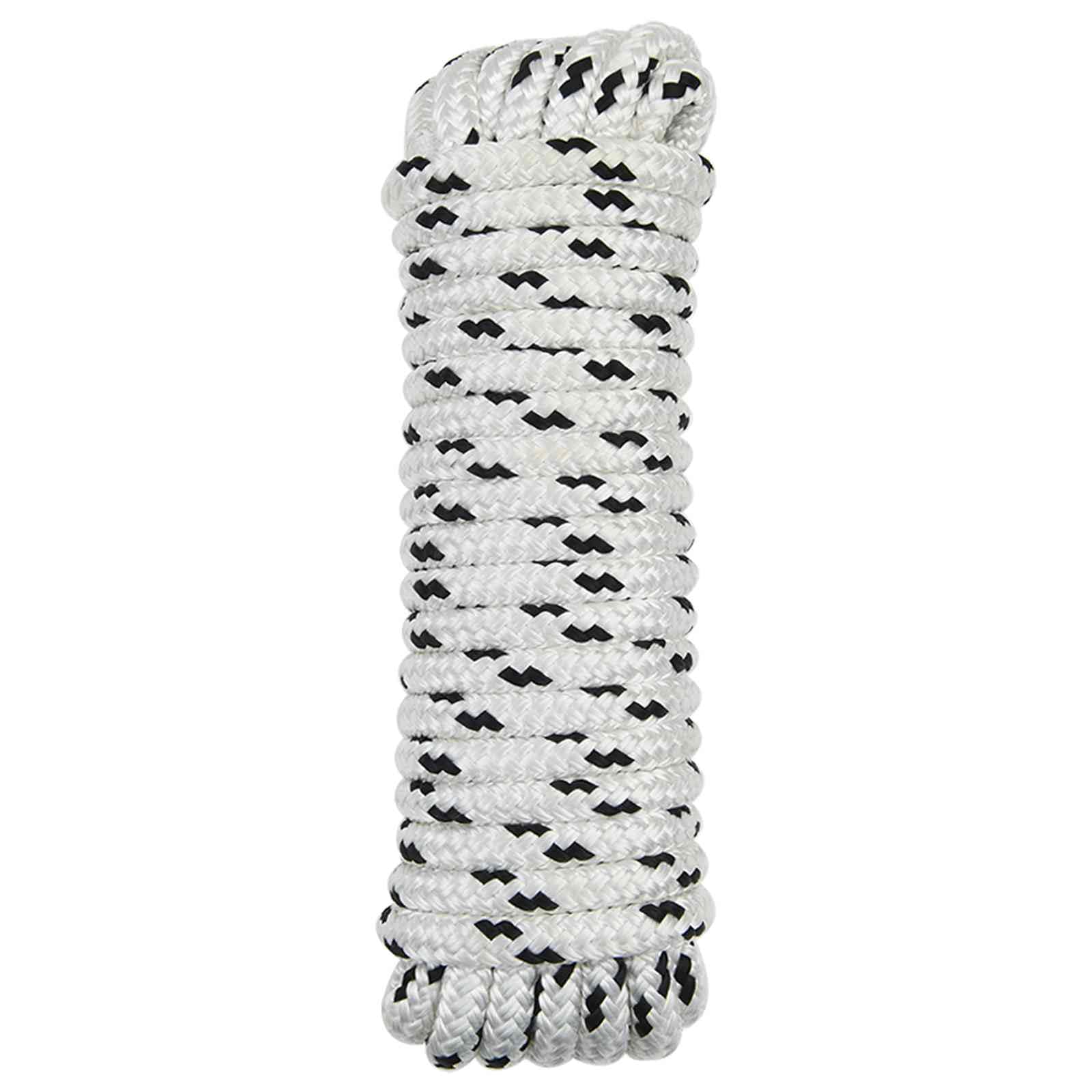 Cuerda de poliéster resistente de 12 m, 10 mm de diámetro, para barcos y jardín, resistente cuerda de amarre con extremos redondos, cuerda multiusos, color negro y blanco
