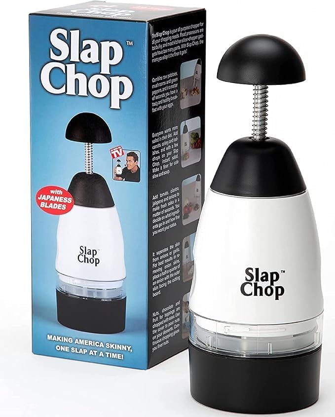 Slap Chop Original Japanese Stainless Steel Blades & Butterfly Opening Chopper - Manual Food Chopper for Salads & Vegetables - White Deluxe w/ Japanese Blade