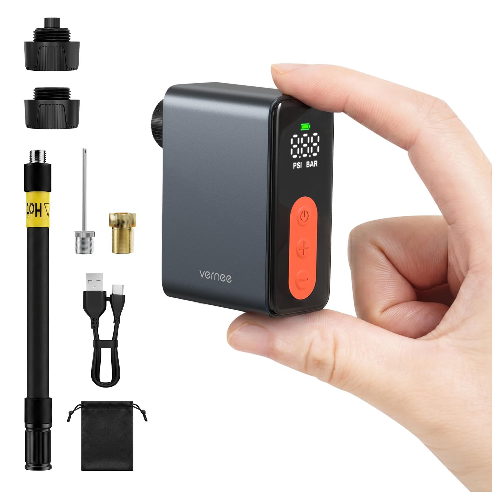 vernee Mini Electric Bike Pump,120PSI,Auto Stop,3 Valves Fits All Bikes