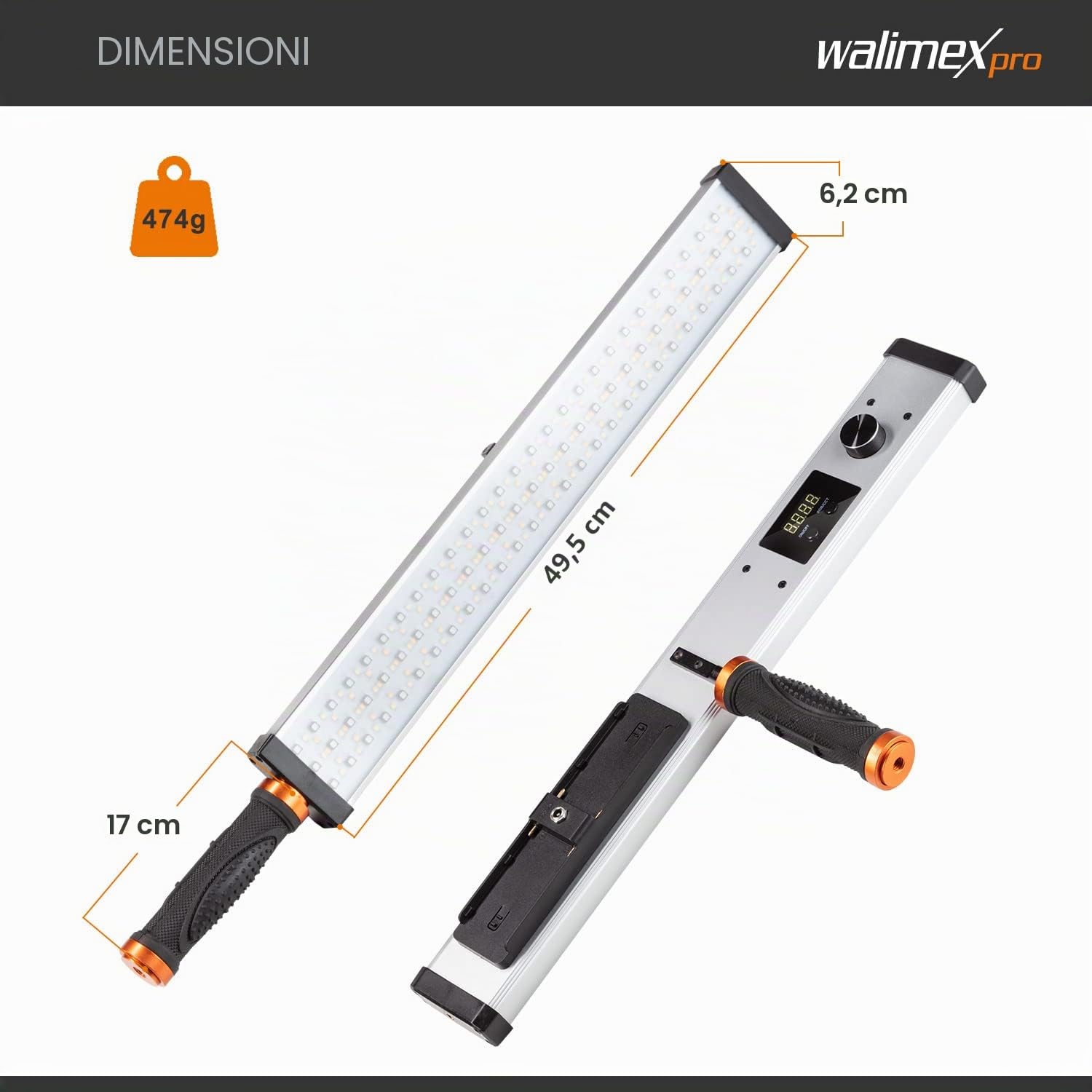 Walimex pro Rainbow Tubo LED fotografia RGB, barra luminosa da 18 W, luce da studio fotografico dimmerabile e bicolore, controllo tramite app
