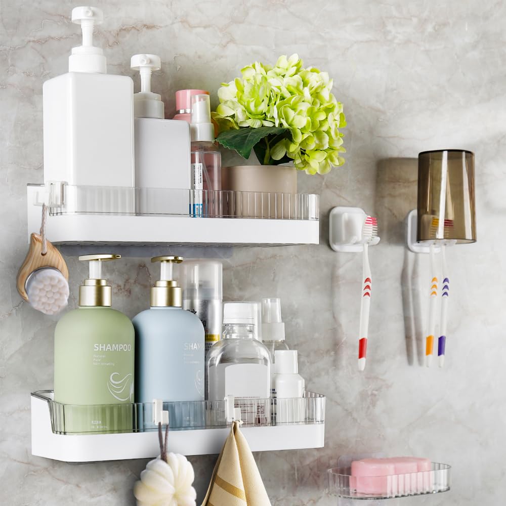 HQahnekme Shower Shelf Bathroom Shelf No Drilling Wall Mounted Shower Baskets for Bathroom/Kitchen.(2pcs,white)