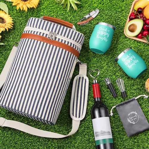 Image of Wine Lovers Gifts Basket for Women Birthday Gifts, Wine Cooler Bag Gift Set | Christmas Wine Basket Gift Set for Women Wine Lovers Mom Friend, Wines Tote Bag Carrier w / Tumblers & Wines Accessories Set