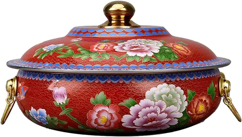 Chinese Hot Pot,Copper Hot Pot, Chafing Dishes Old Pure Copper Pot, Induction Cooker Copper Hot Pot, Gas Special Pot, Household Flat Pot Hot Pot(Red,36cm)
