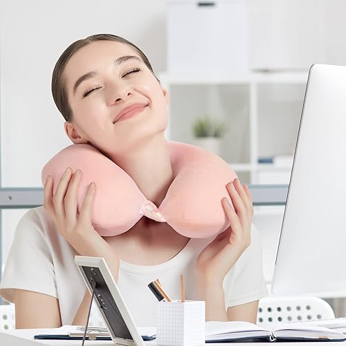 Miniatura 6 de urnexttour Almohada de viaje, la mejor almohada de espuma viscoelástica para soporte de cabeza, almohada cervical de viaje suave para avión,