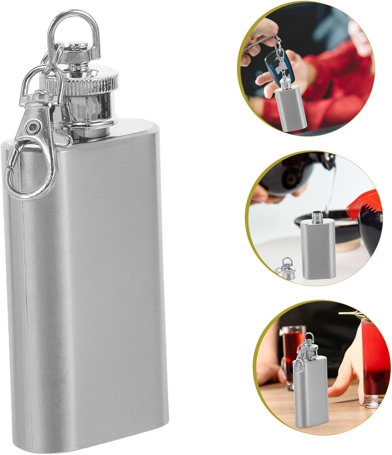 Ounces Stainless Steel Flat Lid Hip Flask with Keychain Women Leakproof Silver Whiskey Bottle for Outdoor Activities and Parties