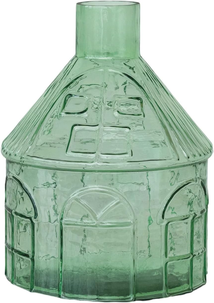 Creative Co-Op Glass House-Shaped Vase, Green