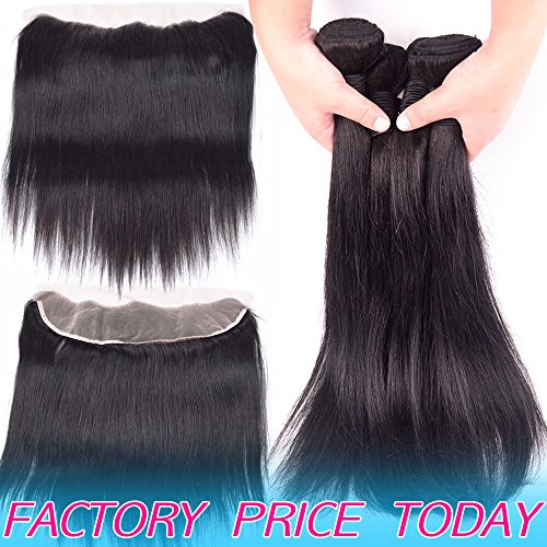 Real 8A Peruvian Virgin Human Hair weave And 13x4 Frontal Closure With Baby Hair Simple Brazilian Silky Straight Ear to Ear Swiss Lace Frontals Deals 2 Bundles of 14 16 With 12