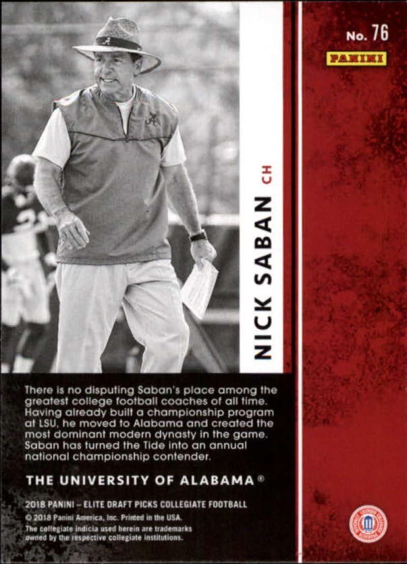2018 Panini Elite Draft Picks #76 Nick Saban Alabama Crimson Tide Football Card