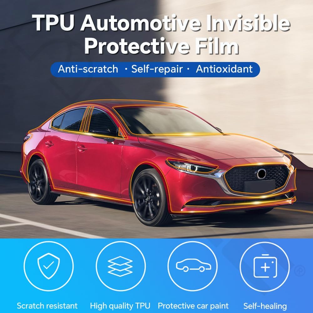 for Mazda 3 2019-2025 Rear Bumper Clear 8.5Mil TPU PPF Paint Protective Film Kit,Scratch-Resistant Waterproof High Gloss PPF Film for Car, for Mazda 3 External Protective Shields Wrap Accessories