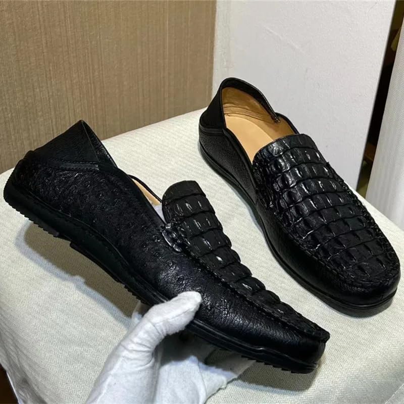 Authentic Real Crocodile Skin Classic Solid Black Men's Soft Moccasins Slippers Genuine Alligator Leather Male Slip-on Flats3