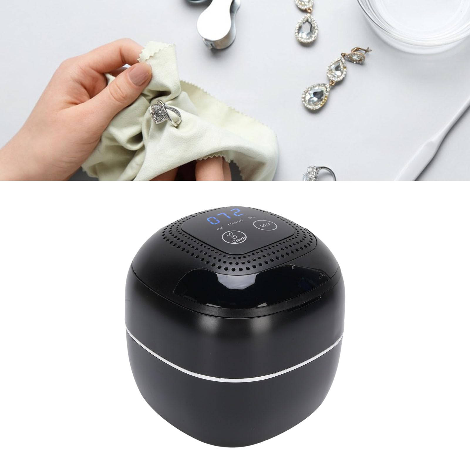 YUYTE Maszyna do Czyszczenia Biżuterii Ultrasonic Jewelry Cleanler 45KHz Maszyna Czyszcząca Biżuteria z klapką górną pokrywką 304 Stal Nierdzewna do Zegarków Szklanki Małe (wtyczka UE)