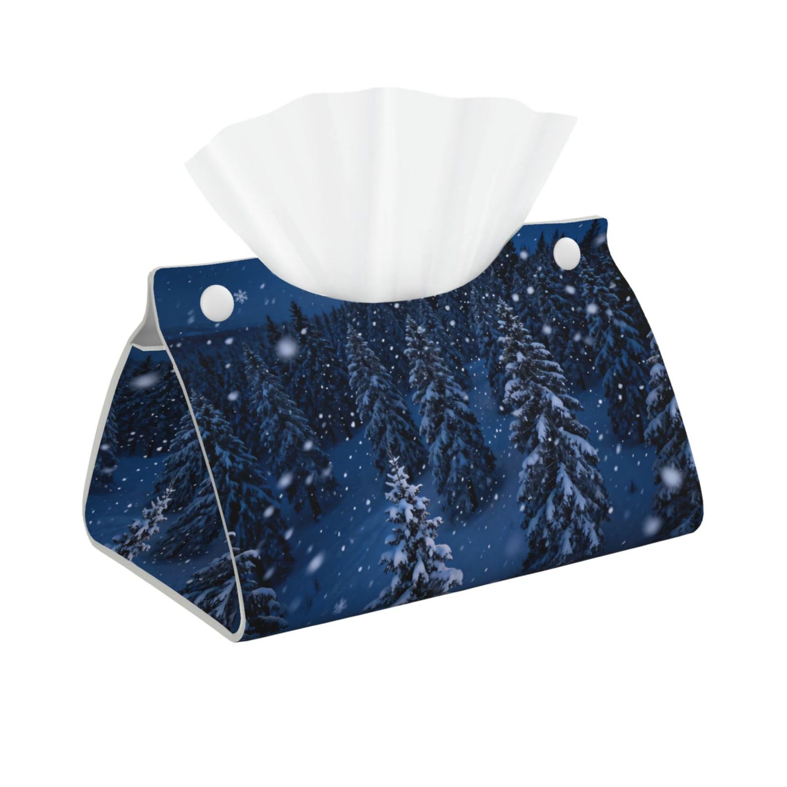 Winter Snow Pine Long Leather Tissue Box Cover-Waterproof PU Leather Tissue Holder for Bathroom, Decorative Rectangular Tissue Case
