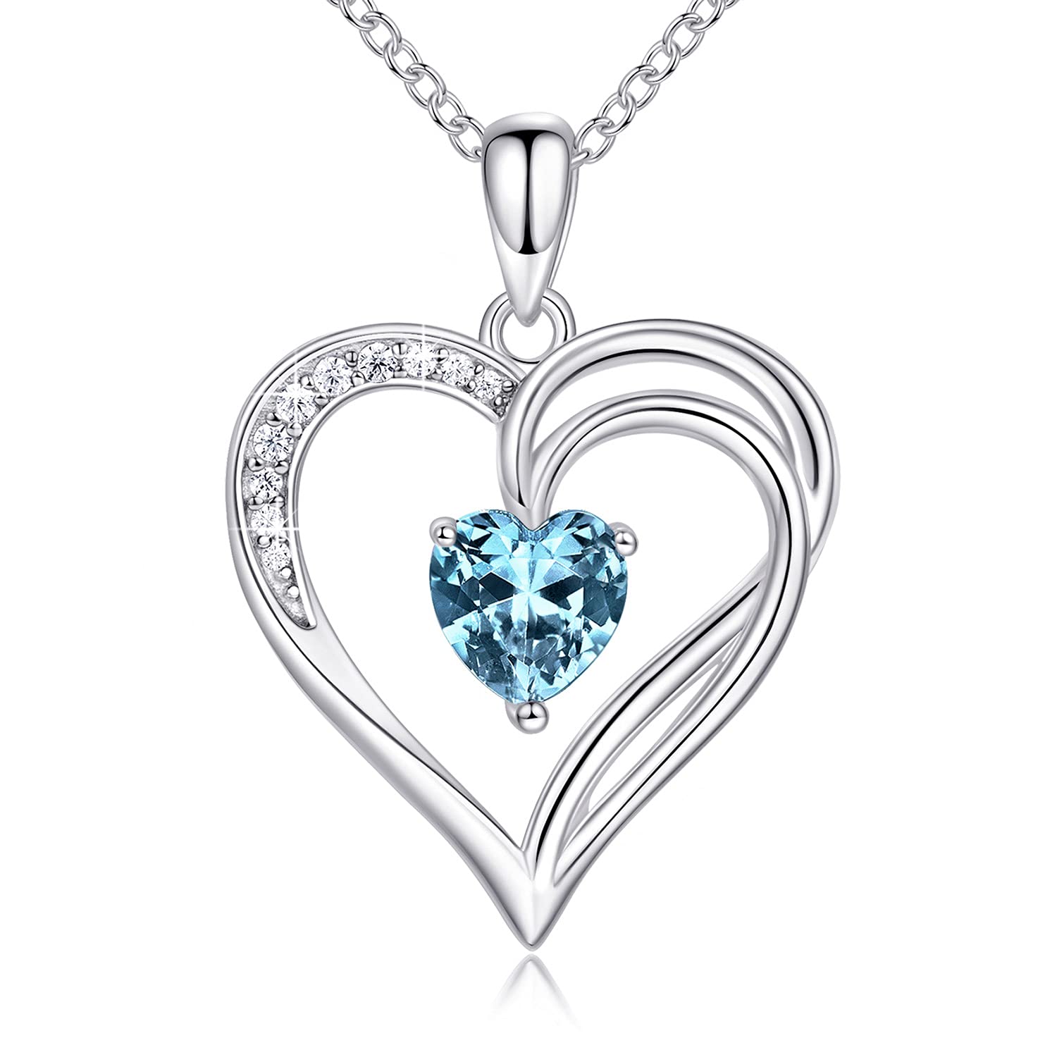 925 Sterling Silver Heart Birthstone Necklace for Women - Double Heart Silver Jewelry Gifts for Mum Her
