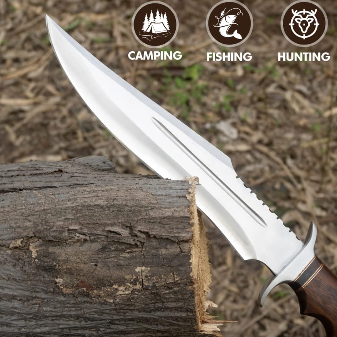 Handmade Large Bowie Knife, Full Tang Fixed Blade with Sheath, Rosewood Handle, for Camping, Hiking, Survival (17 Inch, Rosewood)