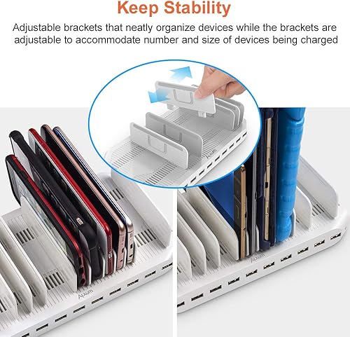 Miniatura 3 de Alxum Estación de carga para iPad, estación de carga USB de 96 W y 10 puertos para tableta y más dispositivos múltiples organizadores con divisores