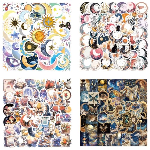 Moon Star Stickers |200 Pcs Cool Trendy Moon Flower Waterproof Vinyl Decals for Water Bottle Funny Waterproof Sticker for Adults Vinyl Sticker for Laptop Skateboard Party Supplies