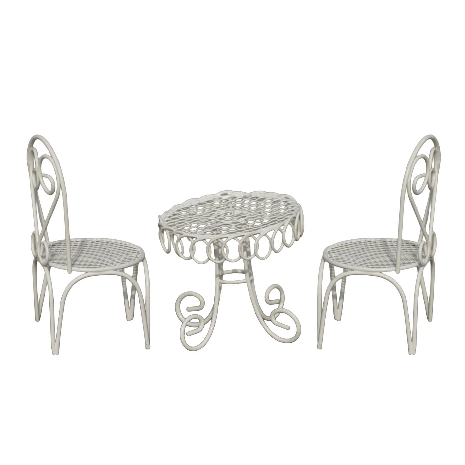 Virelynx Dollhouse Miniature Bistro Set – Table Chairs Beach Umbrella Accessories, Metal 1:12 Scale Miniatures for Coffee Tea Furniture
