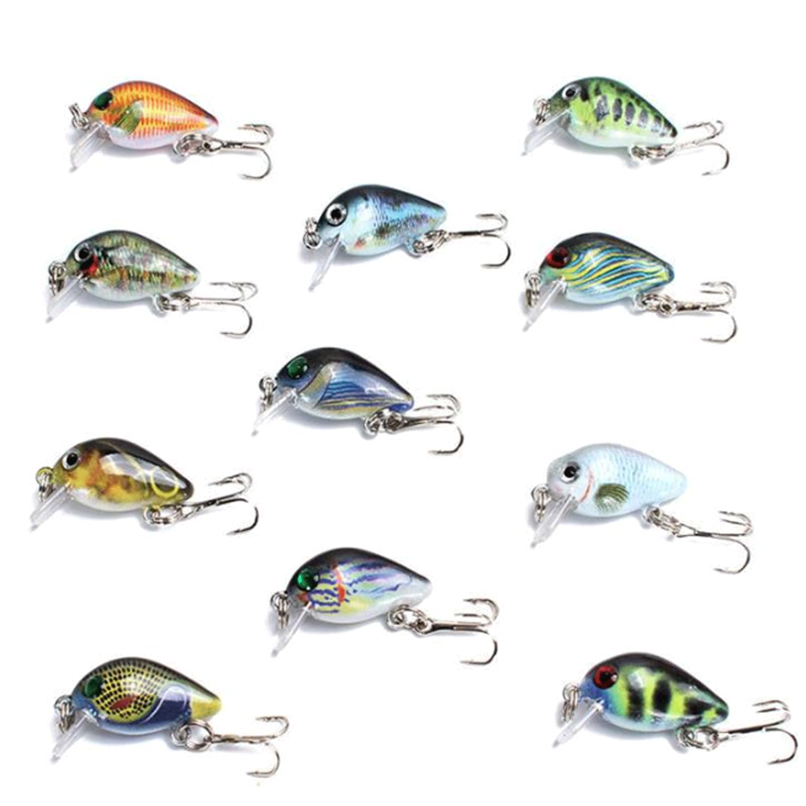 Coffret d'appâts de pêche : leurres flottants de type crankbait, leurres de type minnow, leurres wobbler, appâts pour la pêche à la truite, à la perche, au bar et au sandre. Matériel de pêche.