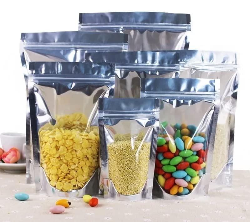 La mejor selección de Cierres herméticos comprados en linea. 44 Bolsa Stand Up Pouch Cierre Hermético Reutilizable Plata Transparente Zipper Comida Regalo Galletas Snacks Resellables (50 unidades 10x15 cm)