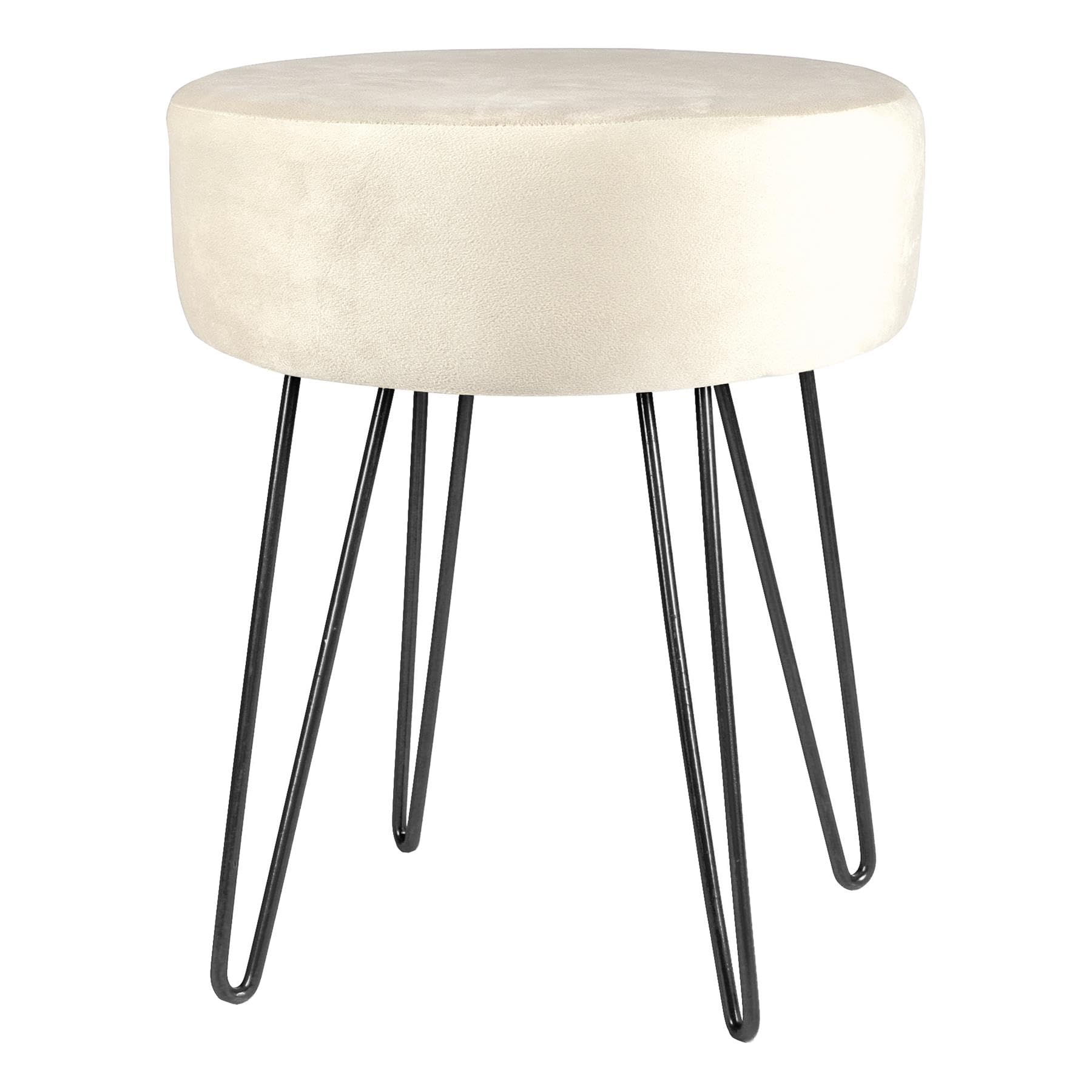 Harbour Housewares Velvet Round Foot Stool - Cream with Black Legs - Small Modern Dressing Table Pouffe Footstool Vanity Seats Vanity Chairs Footstools for Living Room, Bedroom