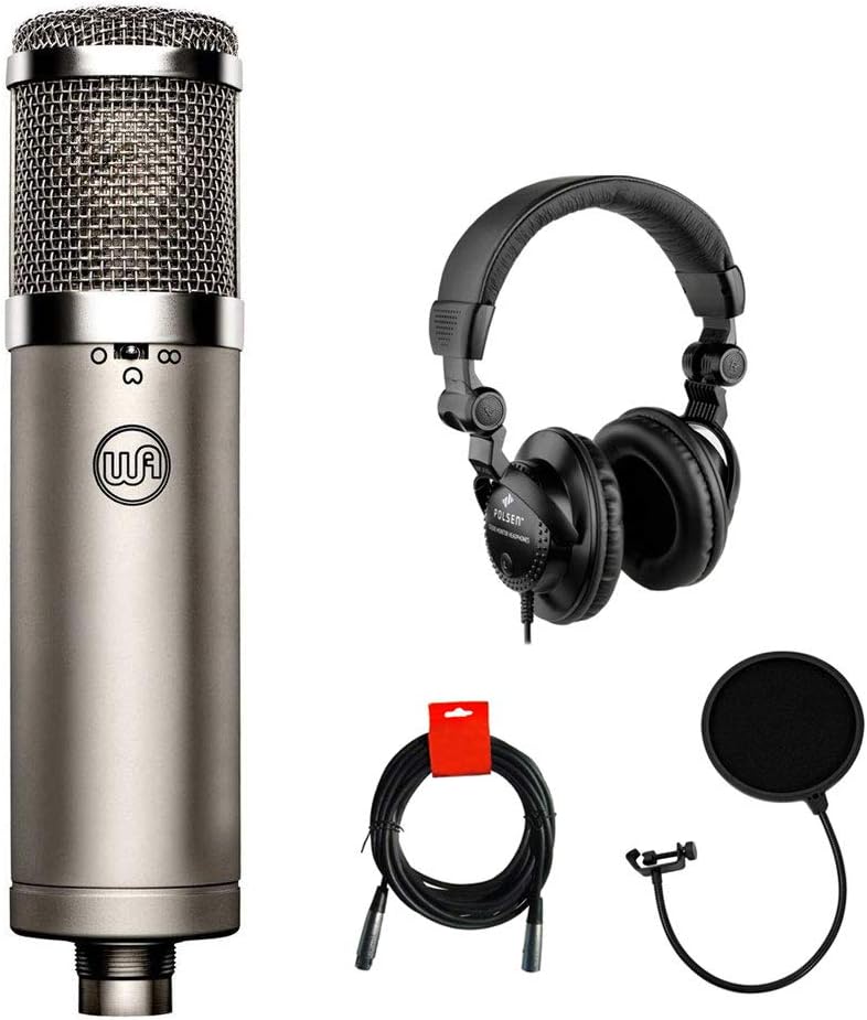 Warm Audio WA-47jr Large-Diaphragm FET Condenser Microphone with Polsen HPC-A30 Studio Headphones, Pop Filter & XLR-XLR Cable Bundle