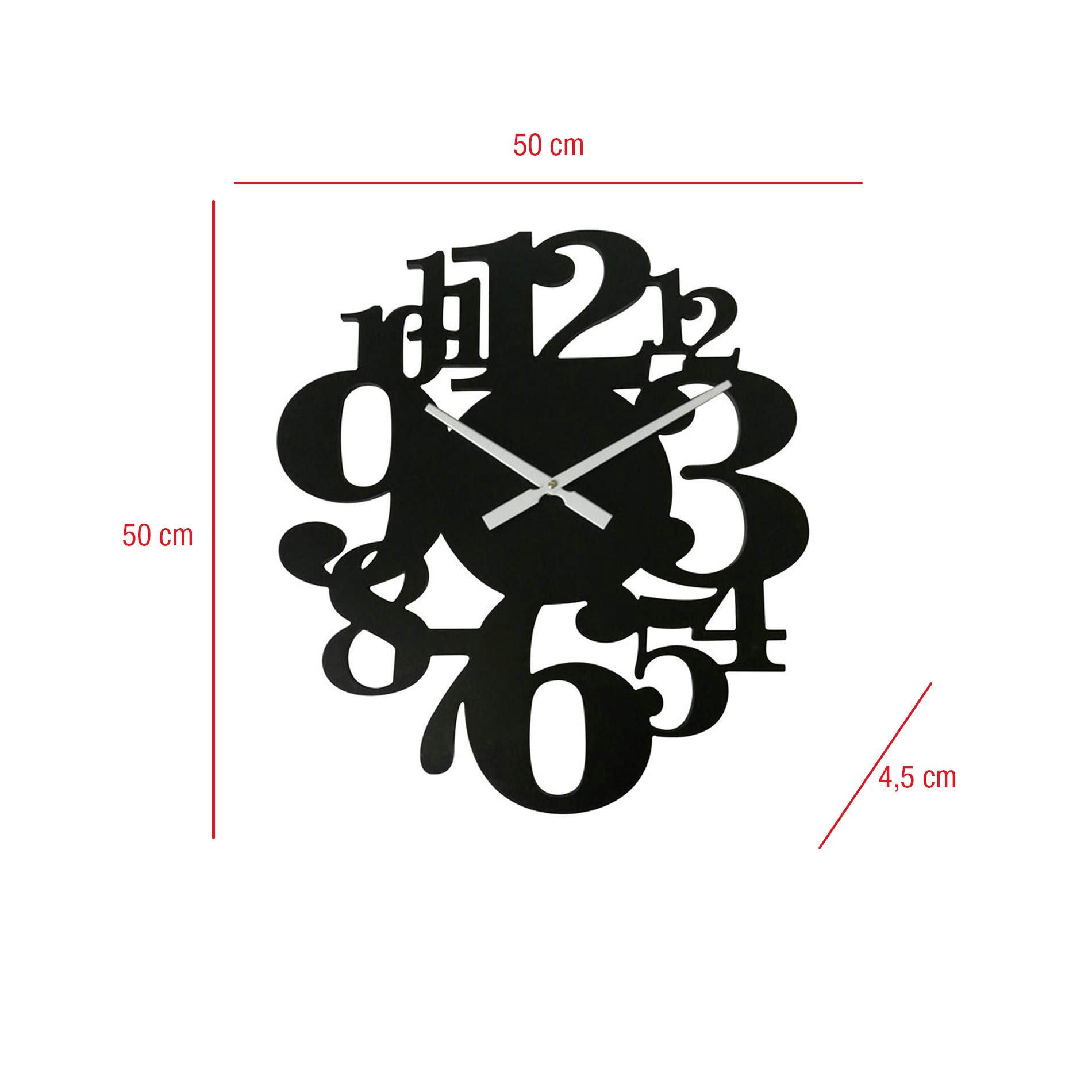 Rebecca Mobili Reloj De Pared, Relojes Decorativos, Negro, Madera MDF, Estilo Contemporáneo, Analógico, Salón - Medidas: 55 x 50 x 4,5 cm (A x AN x FON) - Art. RE6571
